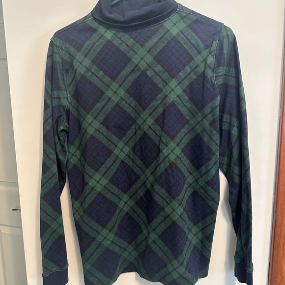 L.L. Bean Tartan Plaid Turtleneck Top Navy & Green | Size L Tall - Picture 2 of 7